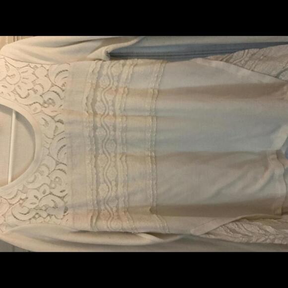 Logo by Lori Goldstien Light Waffle Knit Crochet and Lace Tunic Size Large - Picture 2 of 9